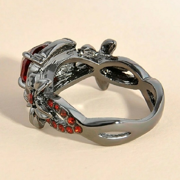 Round Ruby Black Gold Plated Ring - Picture 4 of 5